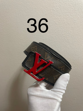 Louis Vuitton Virgil monogram reversible initials belt red buckle sz 36 (fits 30-34)