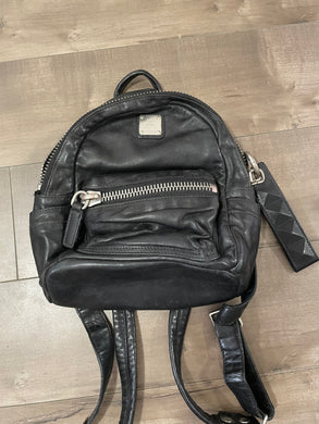 Mcm black leather backpack size XS